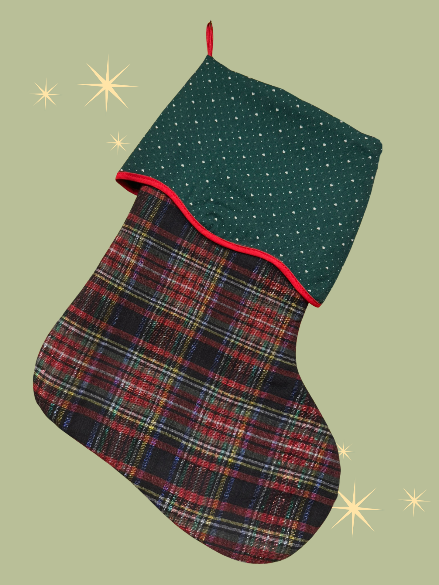 Holiday Stocking - Black Plaid & Hearts