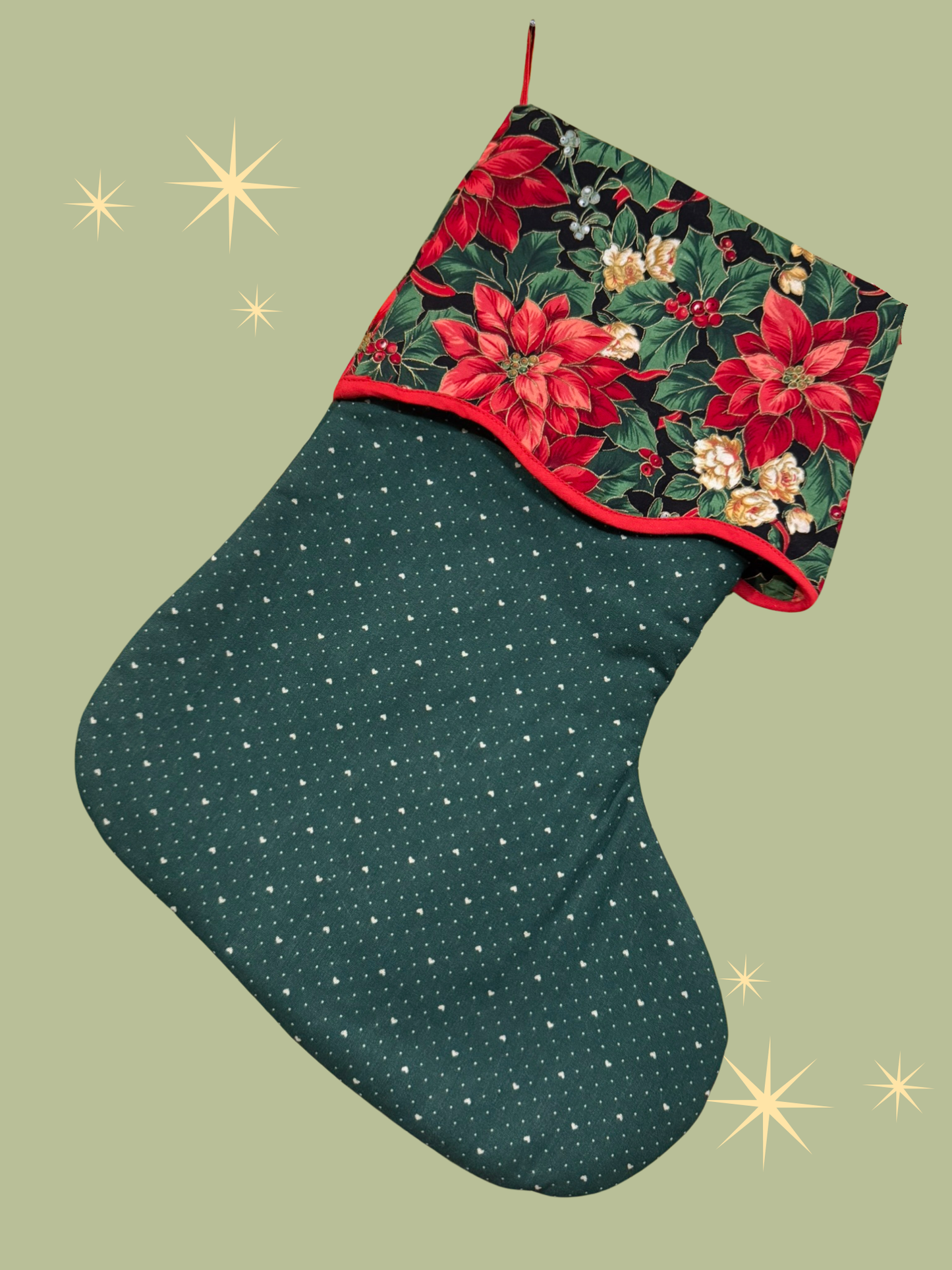 Holiday Stocking - Hearts & Poinsettias