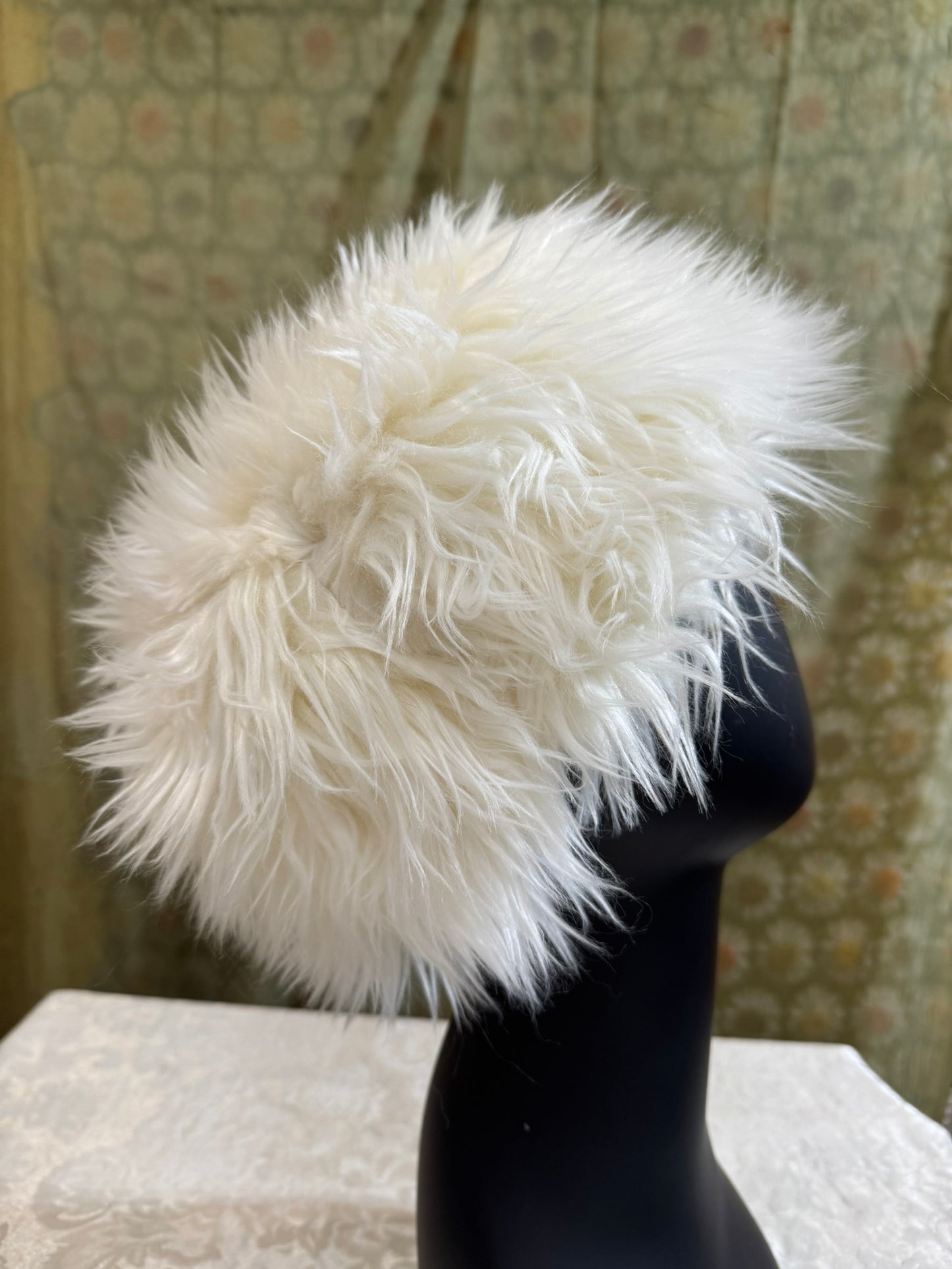 Shaggy White Upcycled Faux Fur Hat