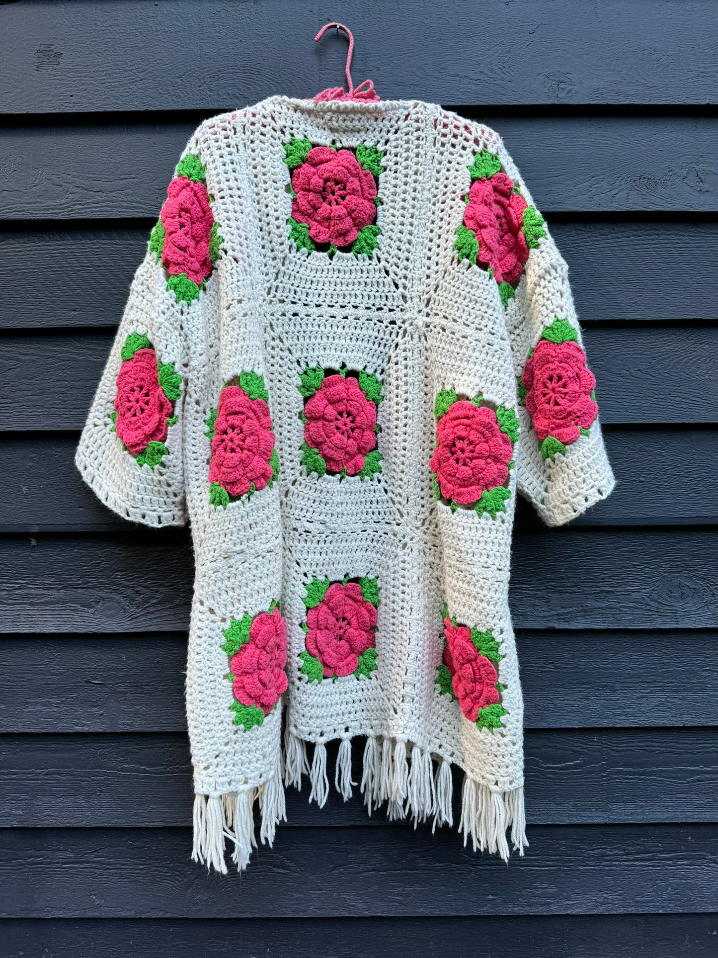 Pink Roses Upcycled Vintage Blanket Cardigan
