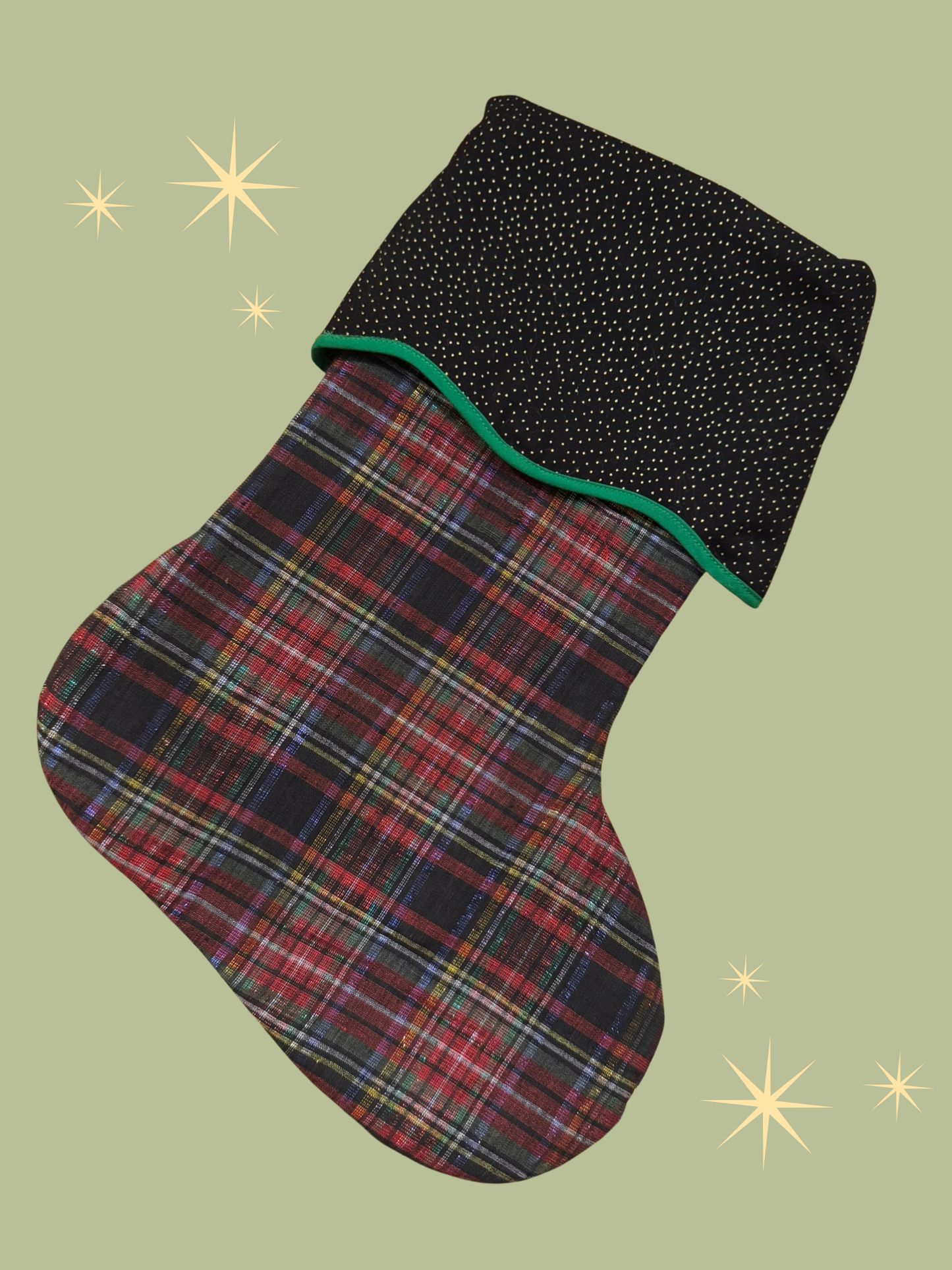 Holiday Stocking - Black Plaid & Dots
