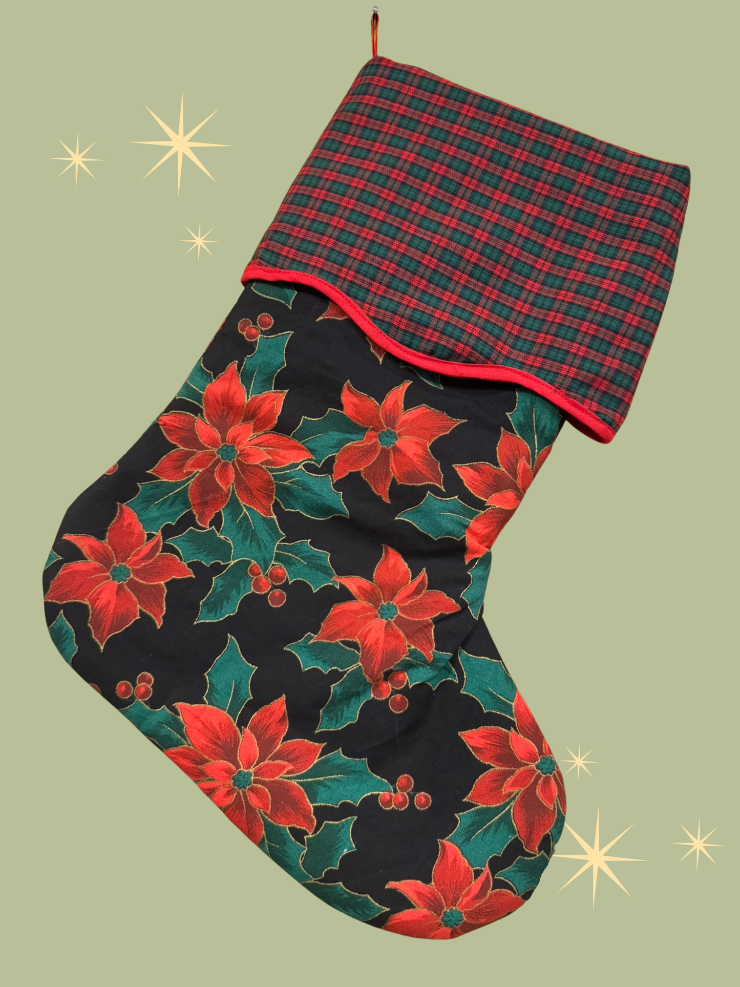 Holiday Stocking - Poinsettias & Plaid