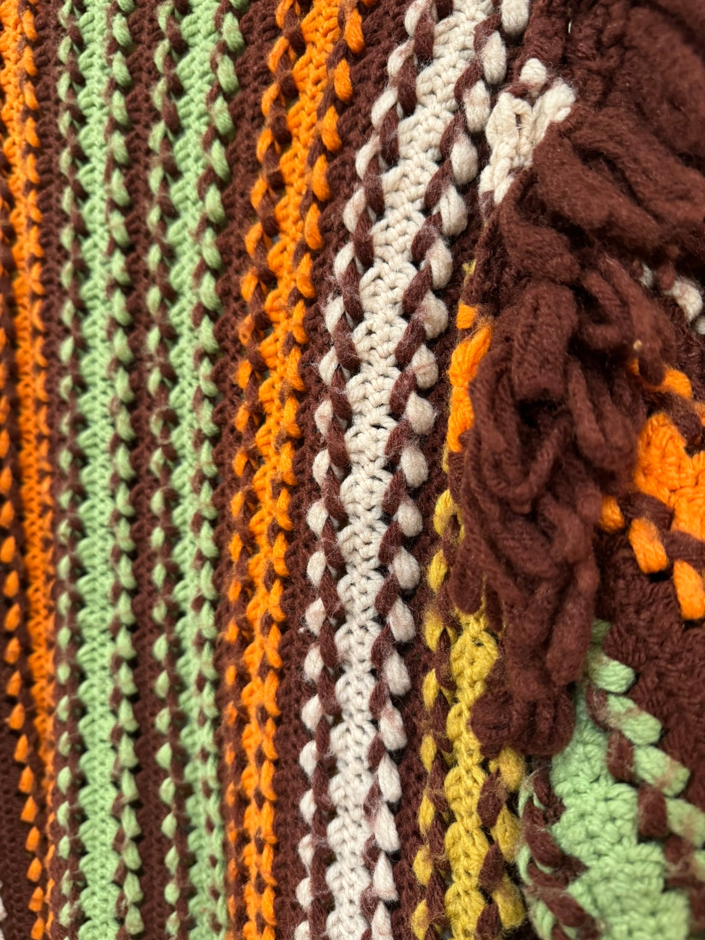 Brown Striped Fringe Upcycled Vintage Blanket Cardigan