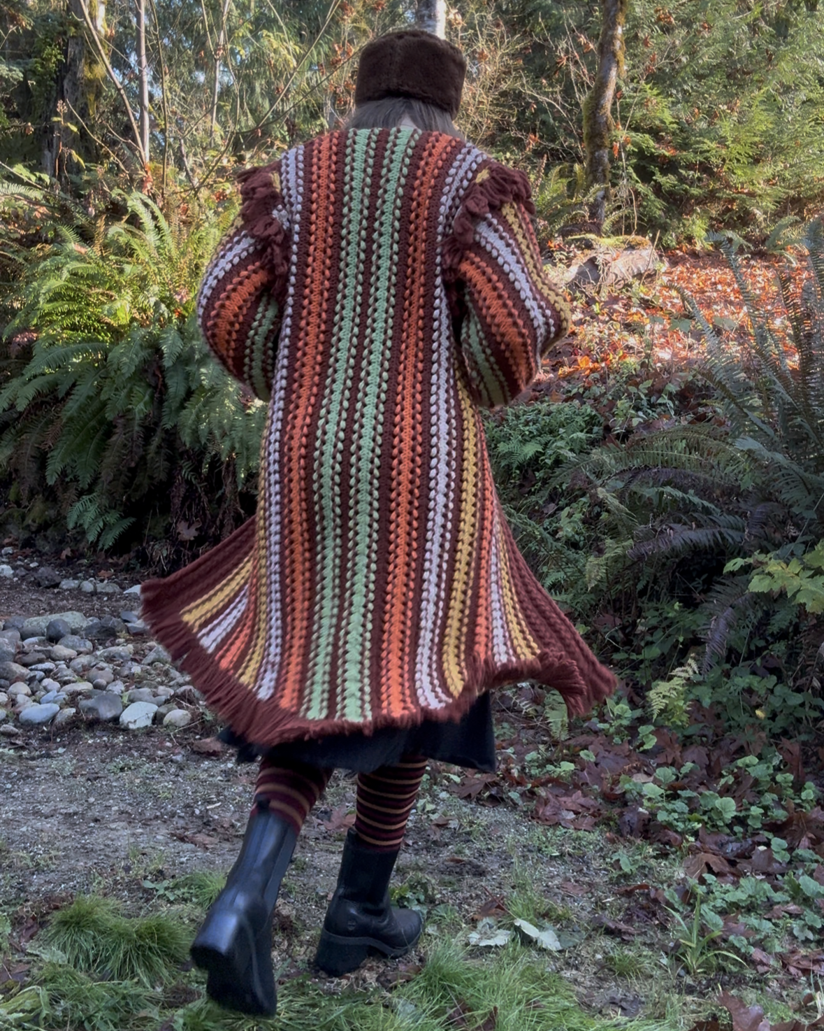 Brown Striped Fringe Upcycled Vintage Blanket Cardigan