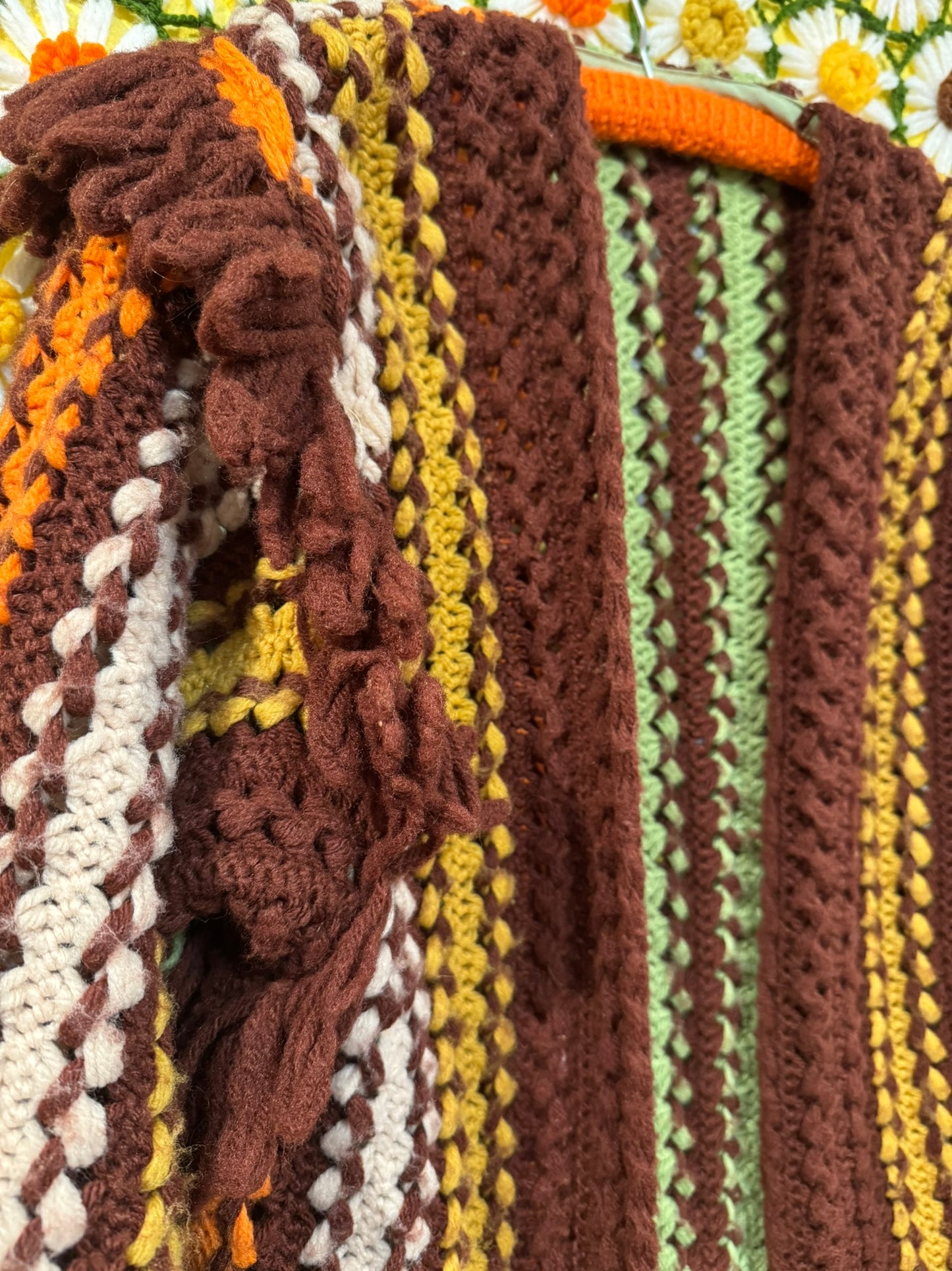 Brown Striped Fringe Upcycled Vintage Blanket Cardigan