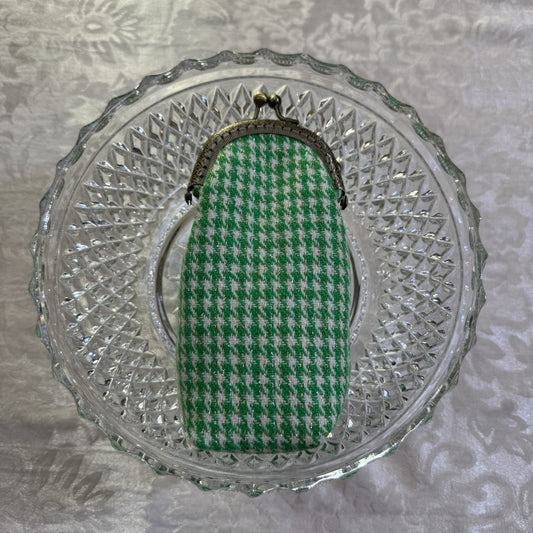 Eyeglass Pouch - Green Sparkle Houndstooth