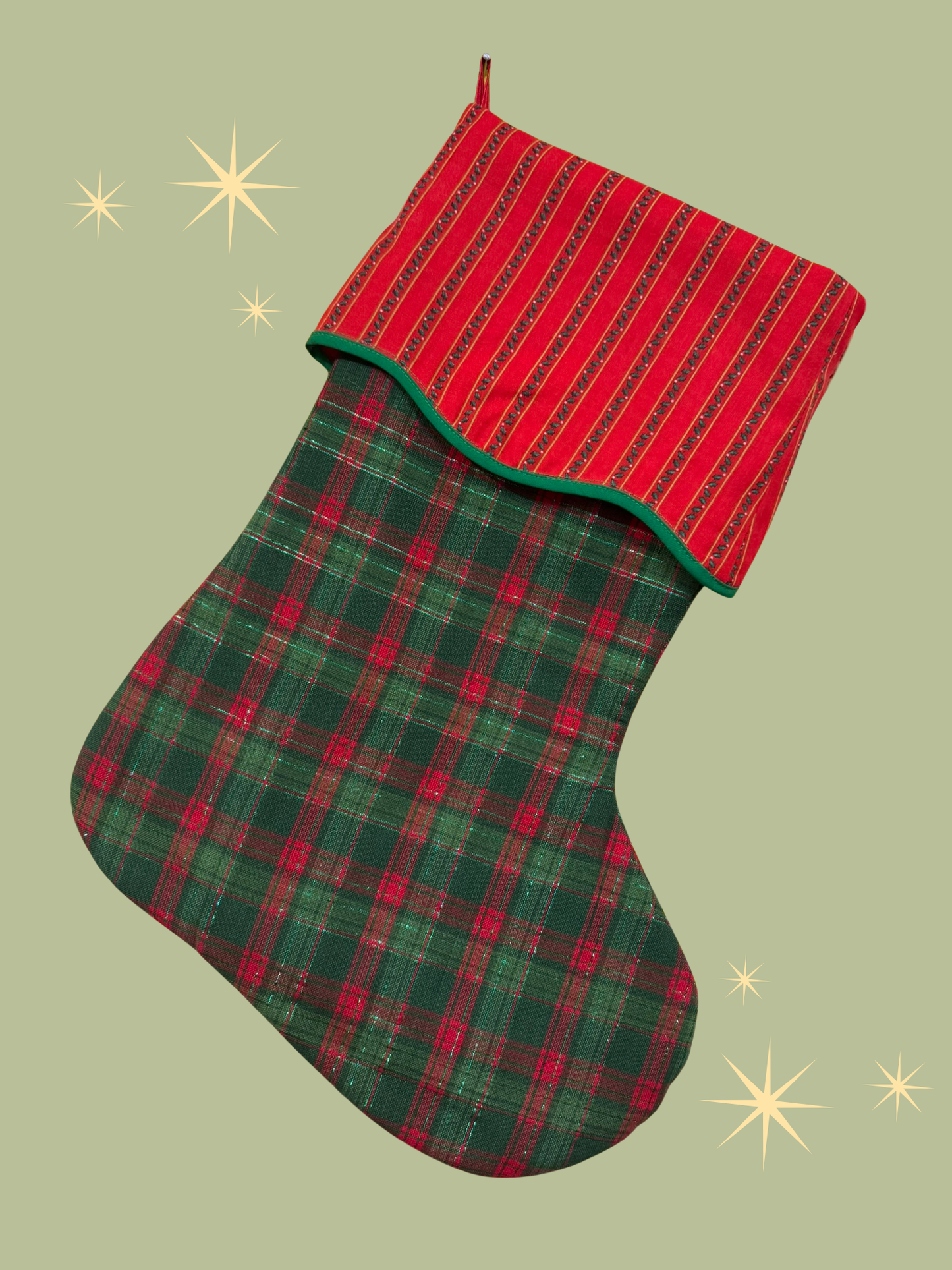 Holiday Stocking - Sparkle Plaid & Holly