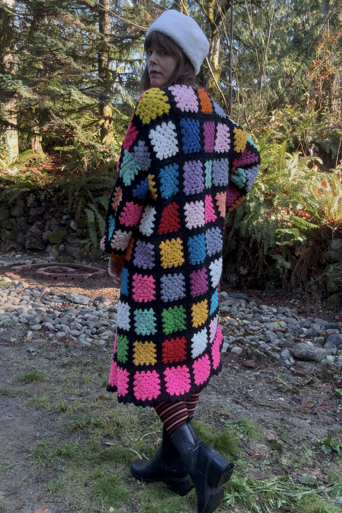 Hot Pink & Black Upcycled Vintage Blanket Cardigan