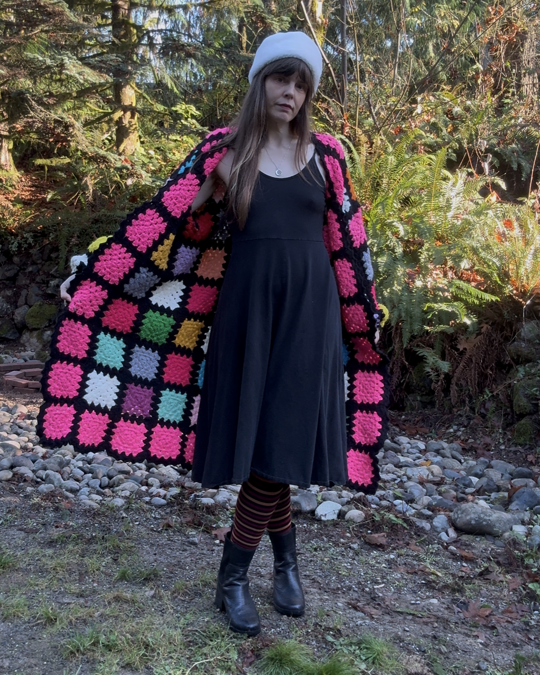 Hot Pink & Black Upcycled Vintage Blanket Cardigan