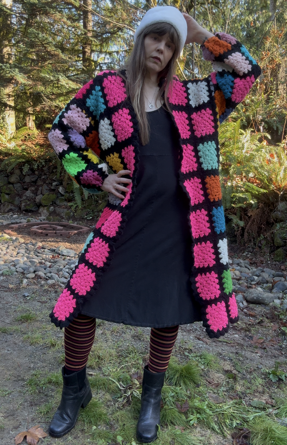 Hot Pink & Black Upcycled Vintage Blanket Cardigan
