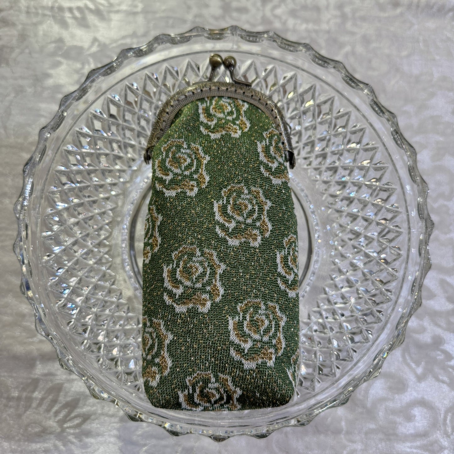 Eyeglass Pouch - Green Sparkle Rose
