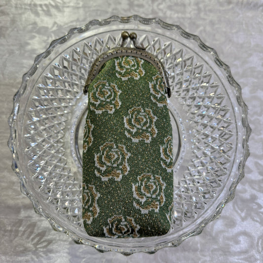 Eyeglass Pouch - Green Sparkle Rose