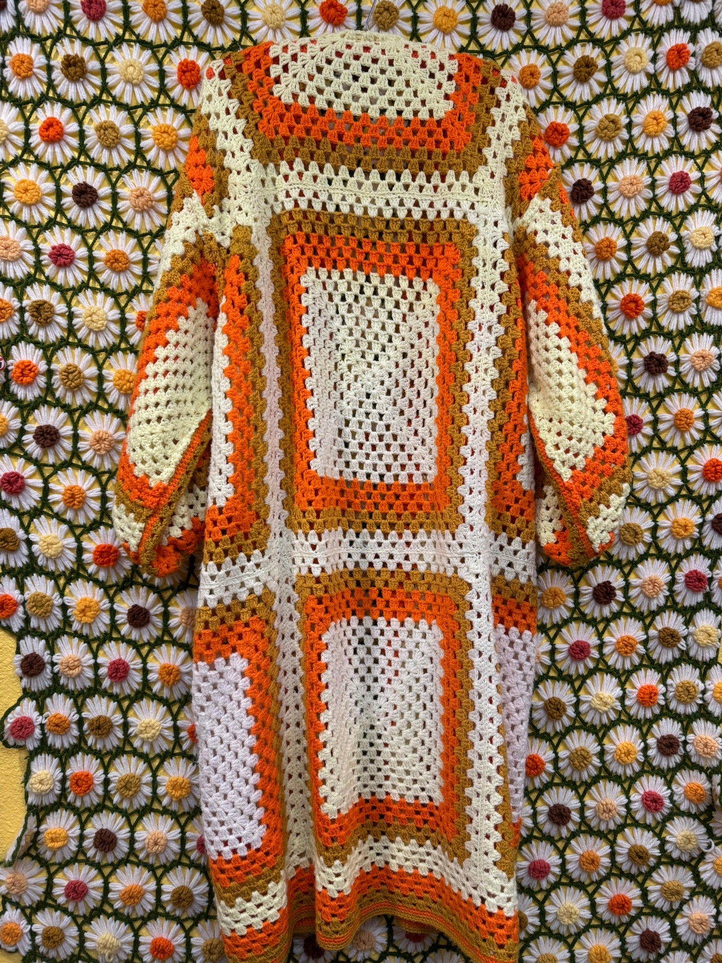 Gold & Orange Upcycled Vintage Blanket Cardigan
