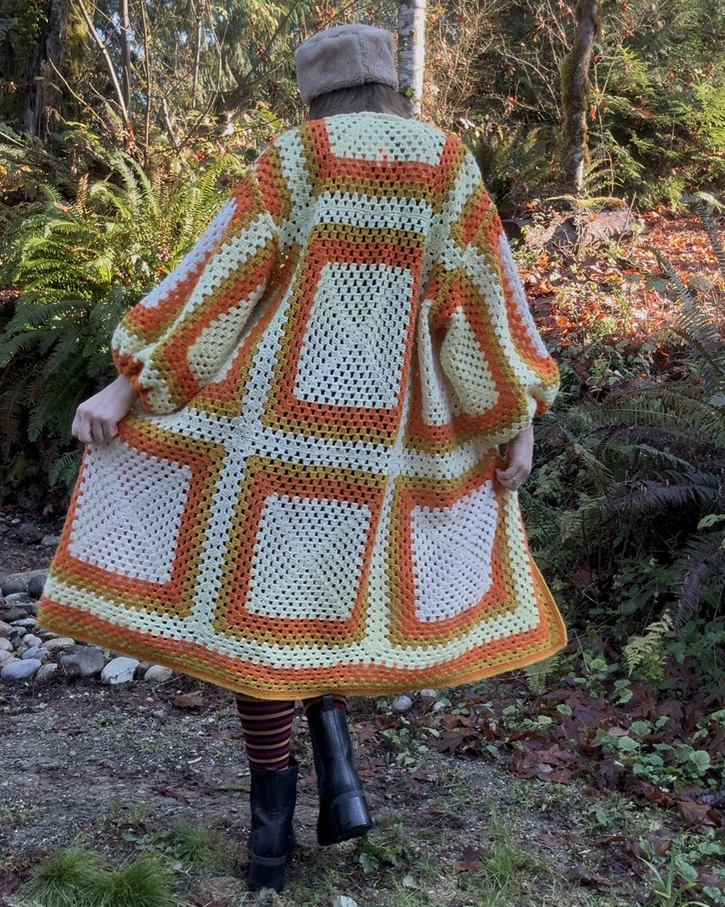 Gold & Orange Upcycled Vintage Blanket Cardigan
