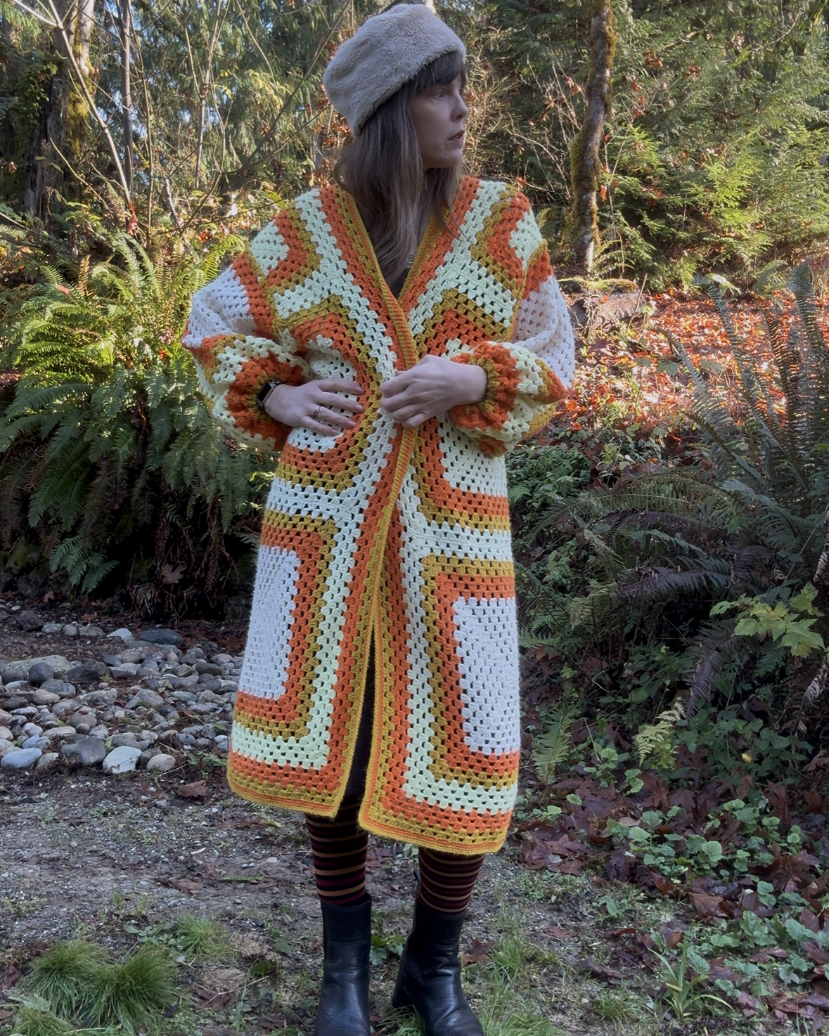 Gold & Orange Upcycled Vintage Blanket Cardigan