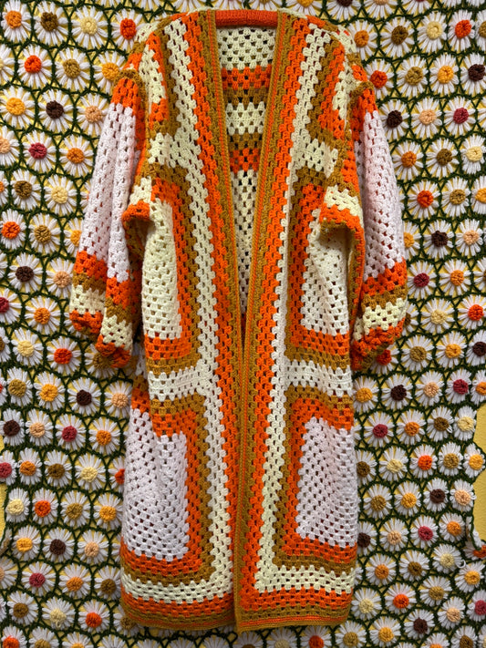 Gold & Orange Upcycled Vintage Blanket Cardigan