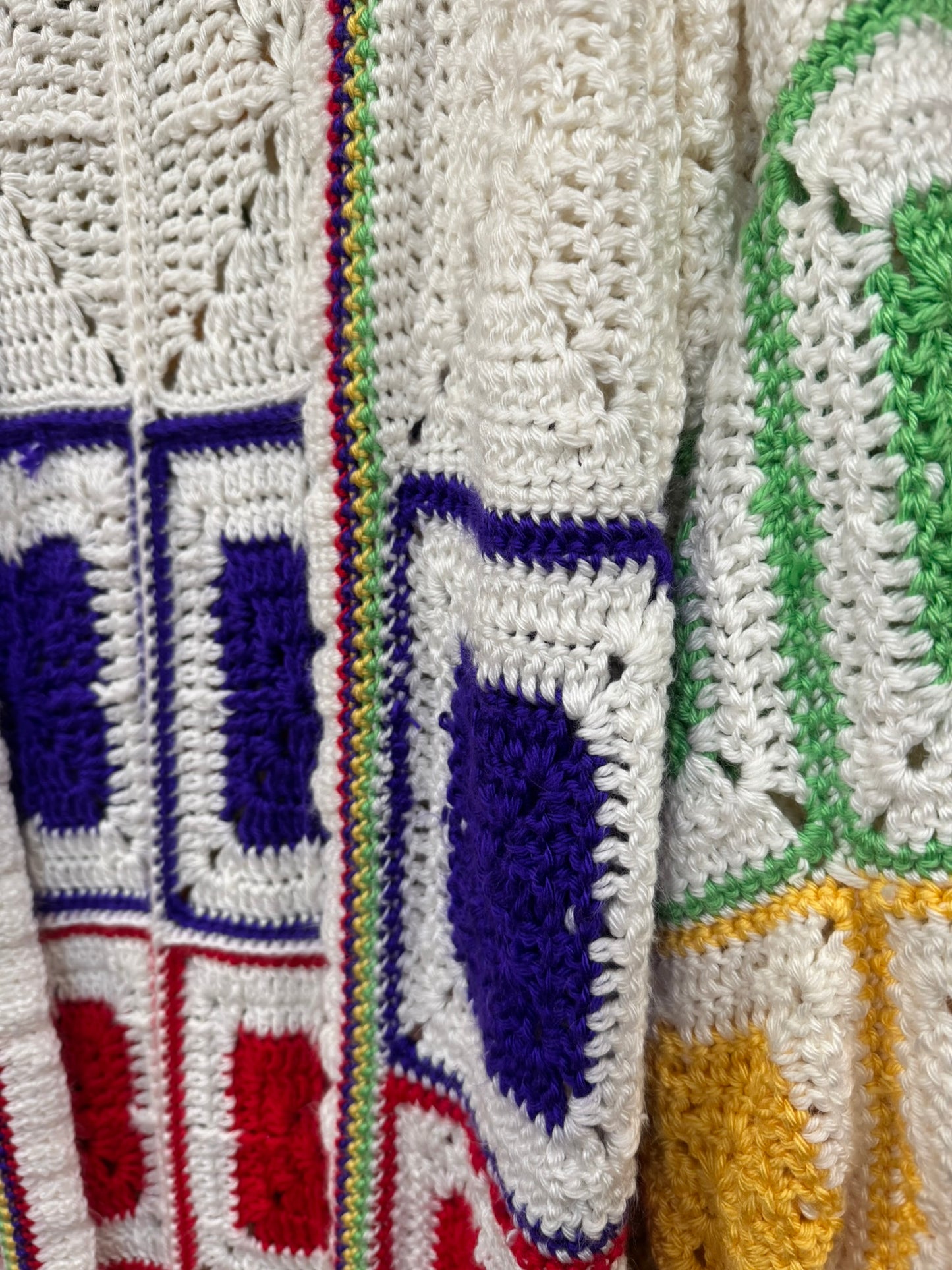 Rainbow Squares Upcycled Vintage Blanket Cardigan