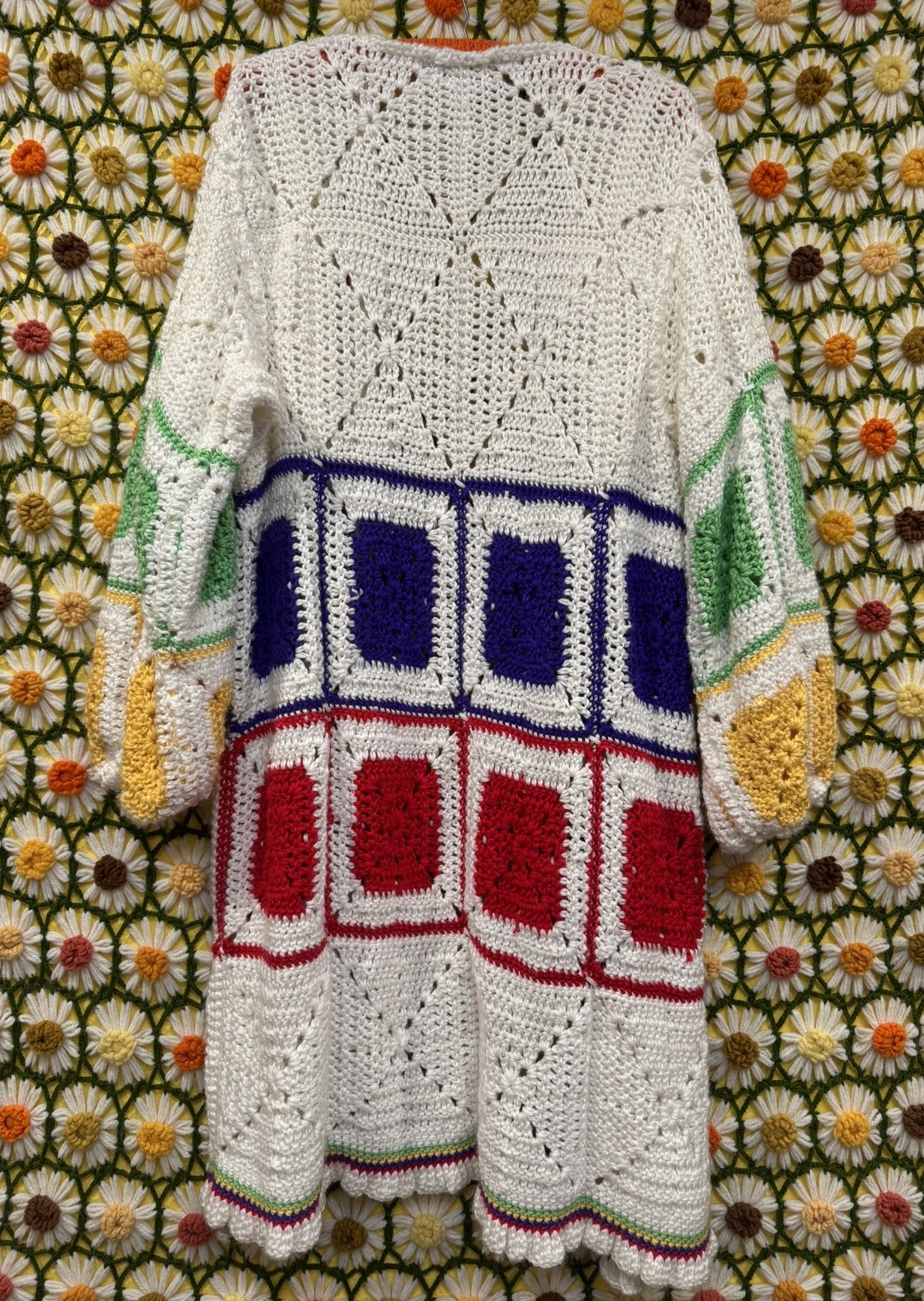 Rainbow Squares Upcycled Vintage Blanket Cardigan