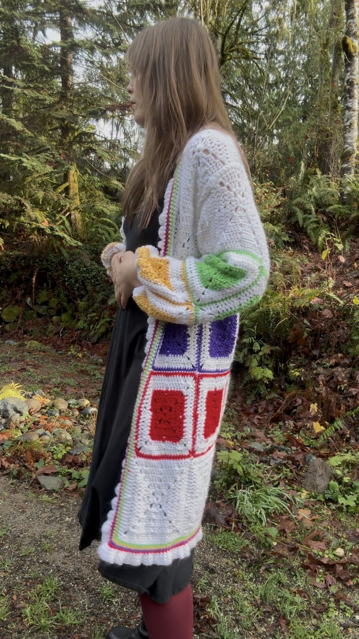 Rainbow Squares Upcycled Vintage Blanket Cardigan