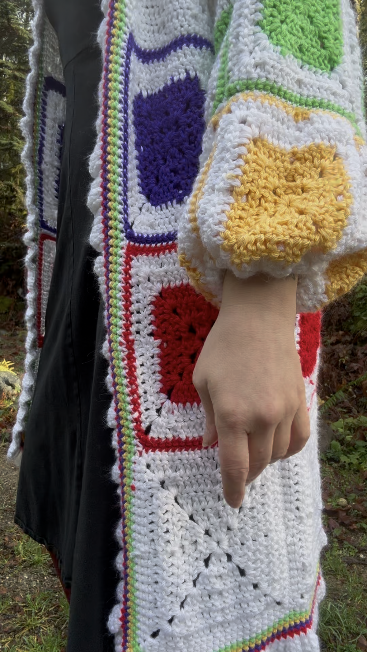 Rainbow Squares Upcycled Vintage Blanket Cardigan