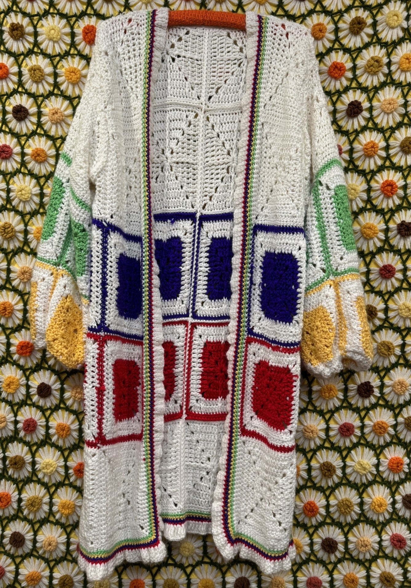 Rainbow Squares Upcycled Vintage Blanket Cardigan