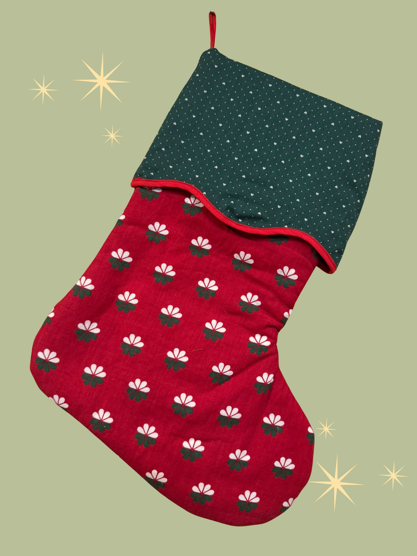 Holiday Stocking - Retro Flower & Hearts