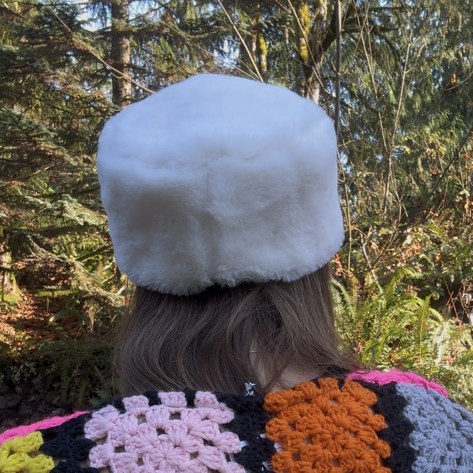 Soft White Upcycled Faux Fur Hat
