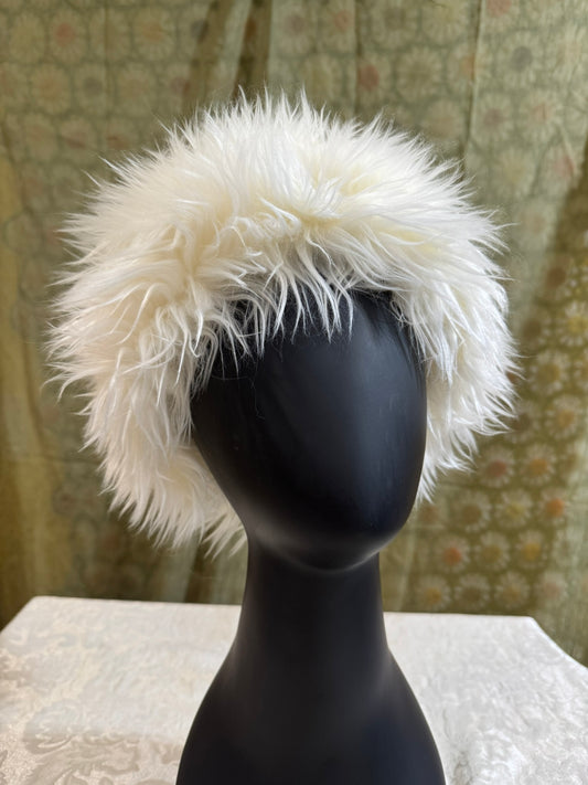 Shaggy White Upcycled Faux Fur Hat