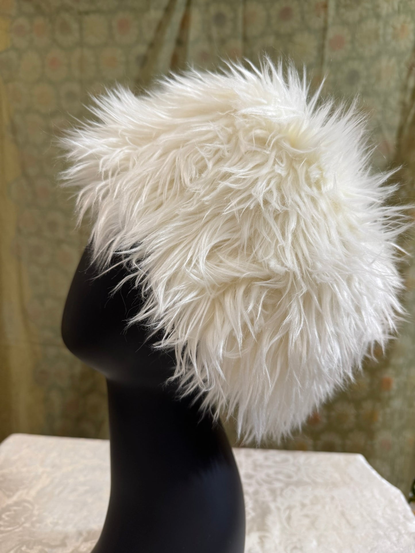 Shaggy White Upcycled Faux Fur Hat