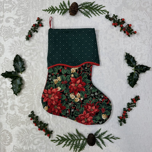 Holiday Stocking - Poinsettias & Hearts