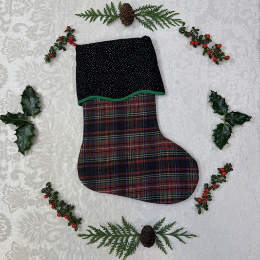 Holiday Stocking - Black Plaid & Dots