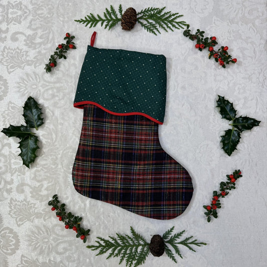 Holiday Stocking - Black Plaid & Hearts