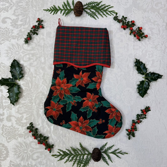 Holiday Stocking - Poinsettias & Plaid