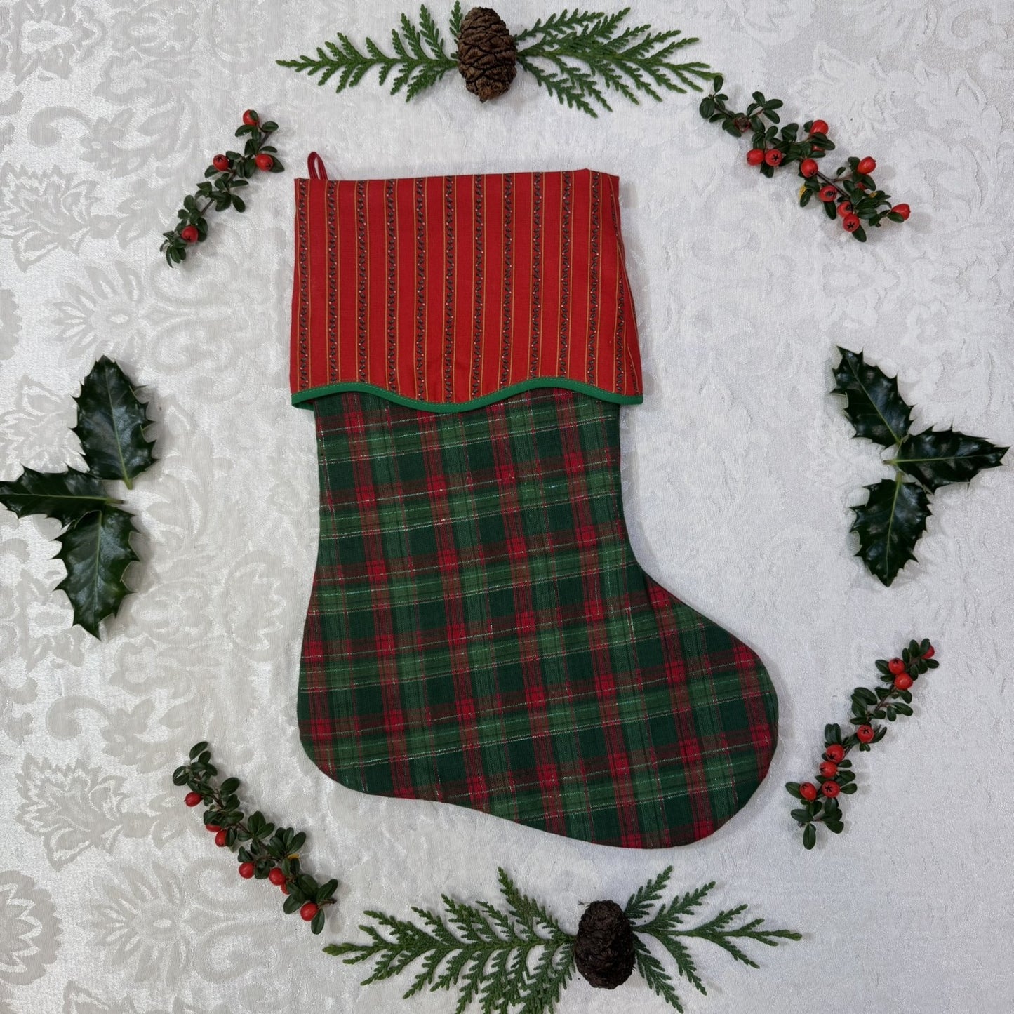 Holiday Stocking - Sparkle Plaid & Holly