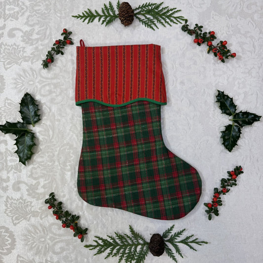 Holiday Stocking - Sparkle Plaid & Holly
