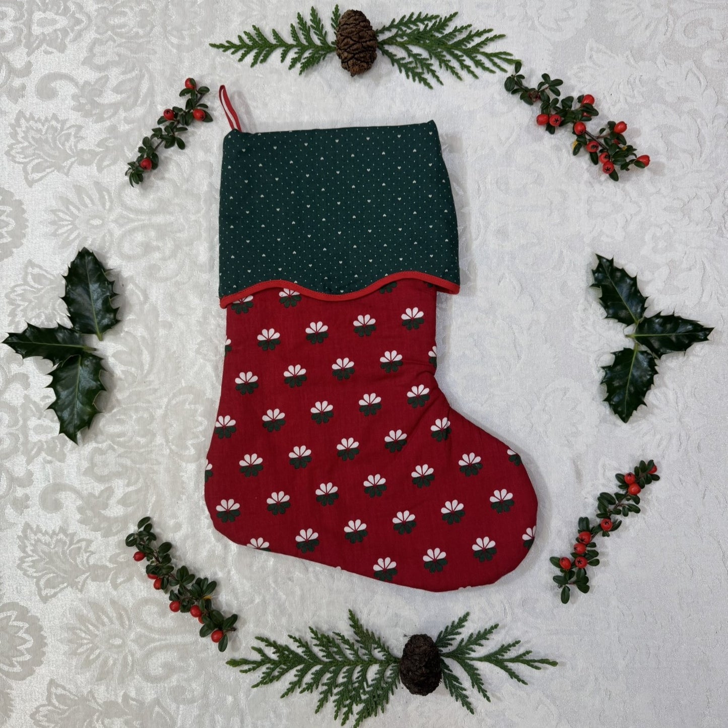 Holiday Stocking - Retro Flower & Hearts
