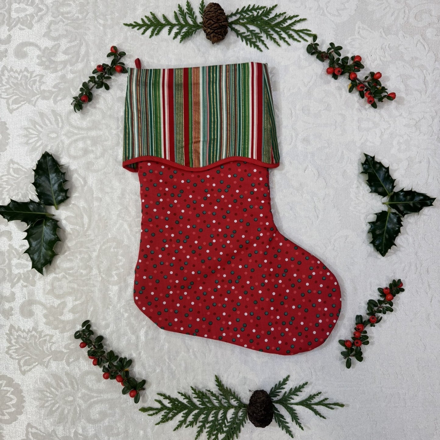 Holiday Stocking - Polka Dot & Metallic Stripe