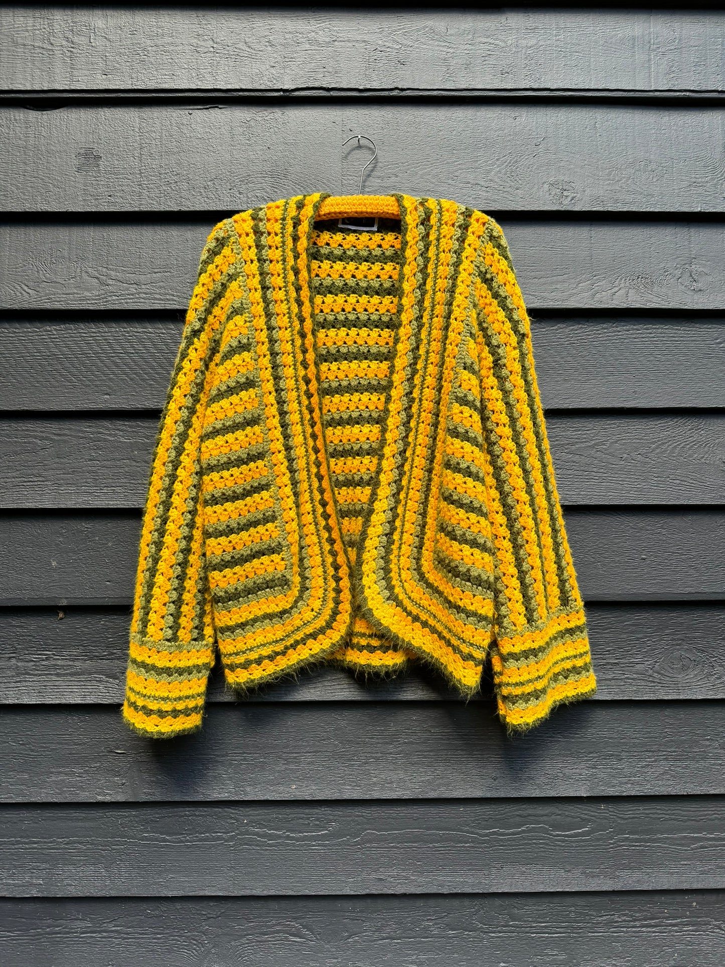 Green & Gold Stripes Upcycled Vintage Blanket Cardigan