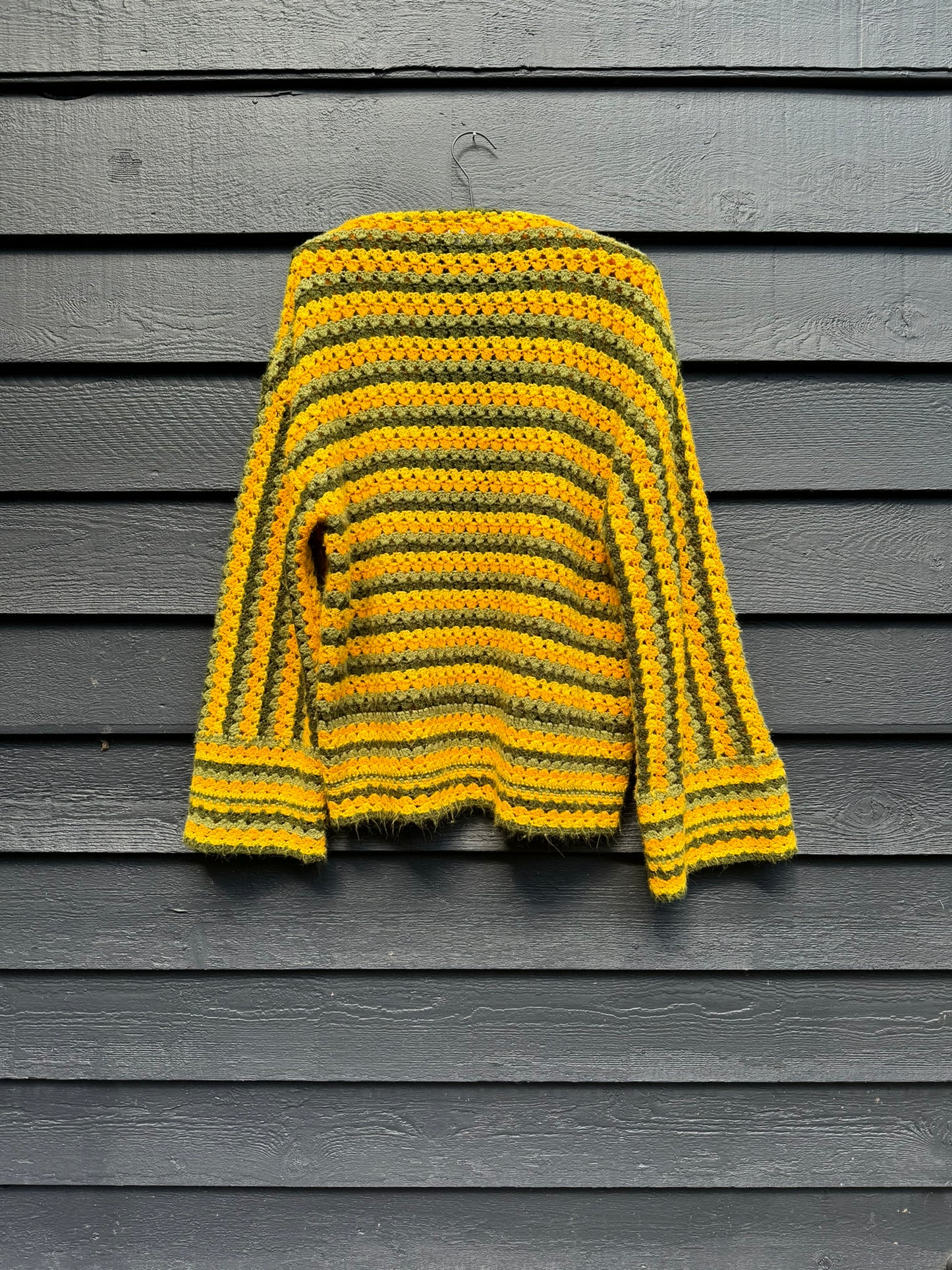 Green & Gold Stripes Upcycled Vintage Blanket Cardigan