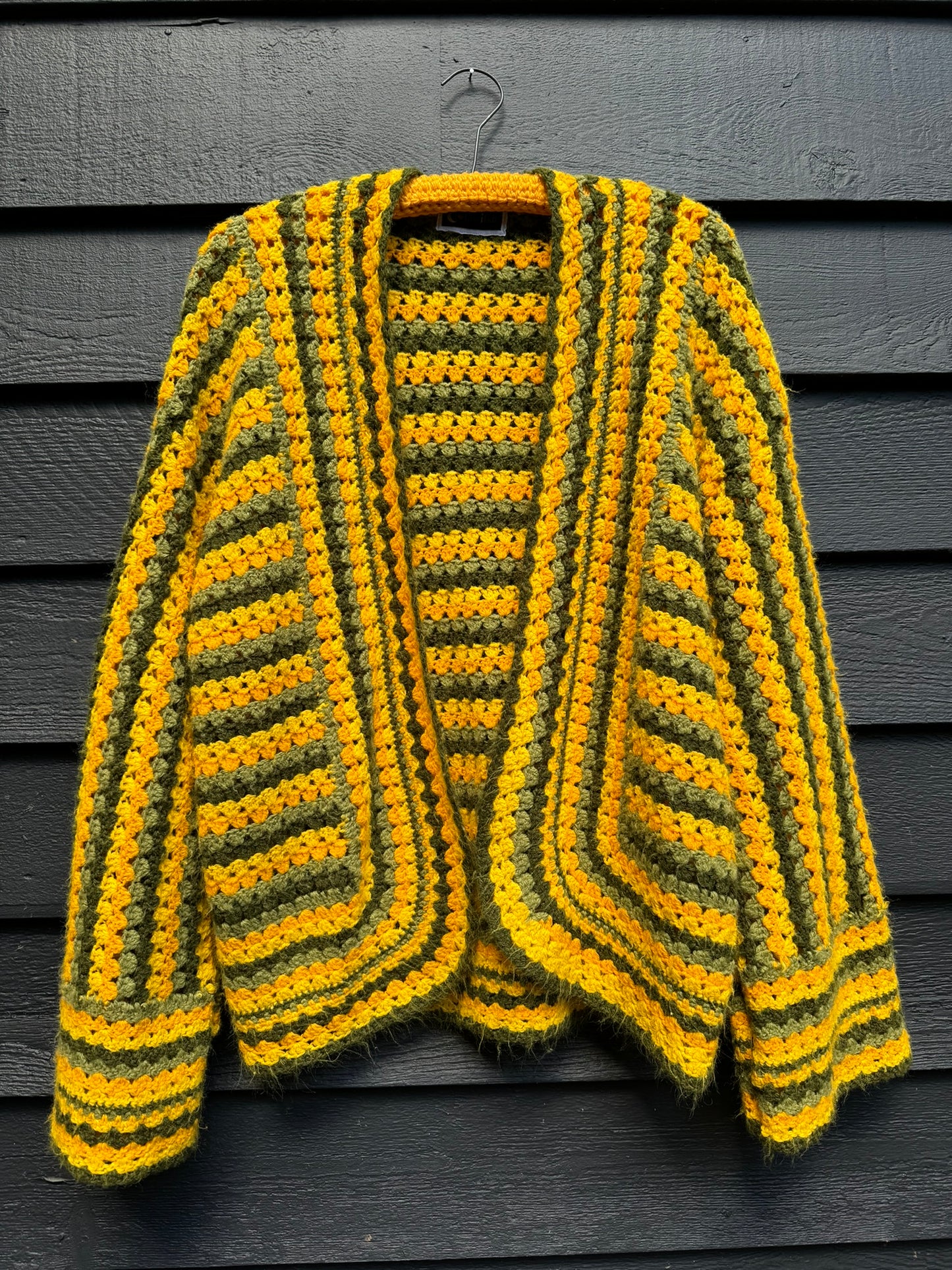 Green & Gold Stripes Upcycled Vintage Blanket Cardigan