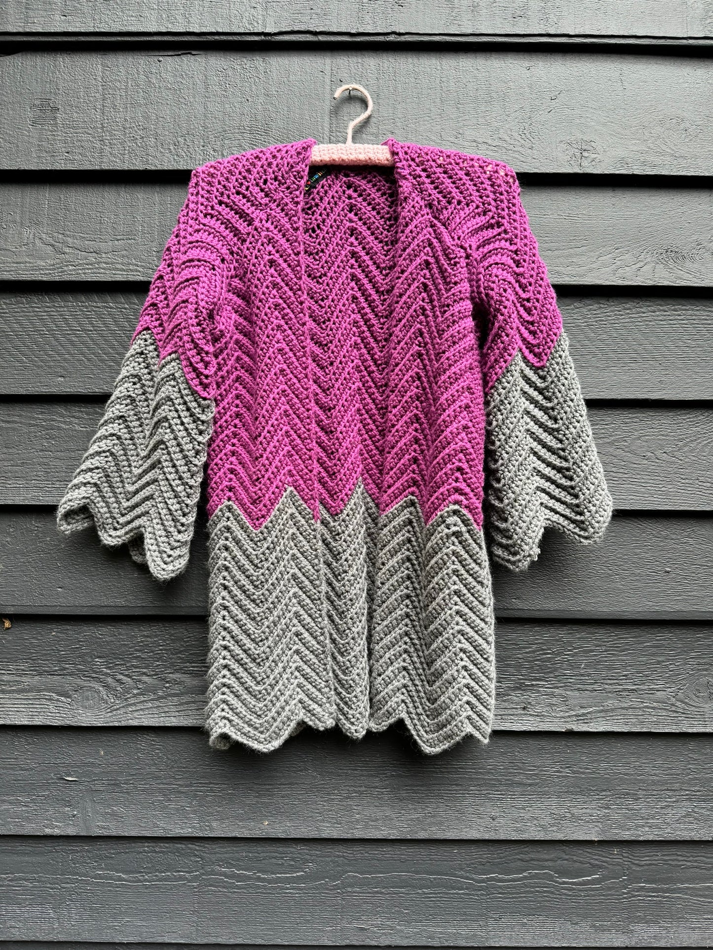 Magenta & Grey Upcycled Blanket Cardigan