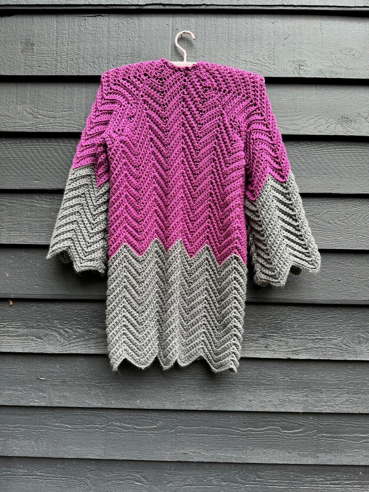 Magenta & Grey Upcycled Blanket Cardigan