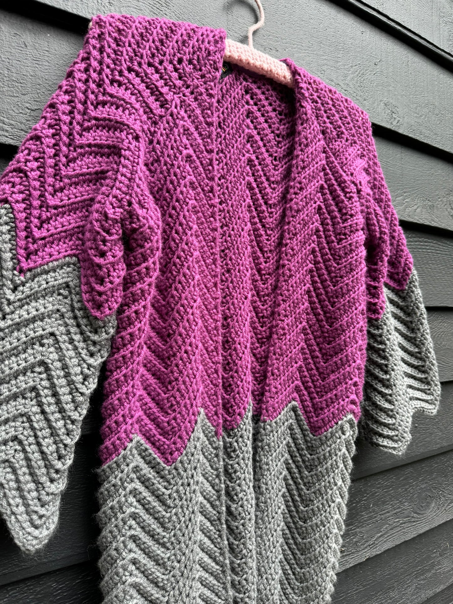 Magenta & Grey Upcycled Blanket Cardigan