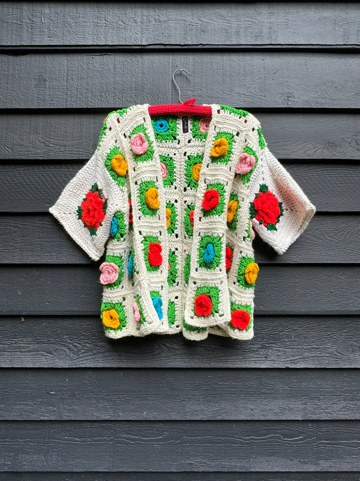 Rose Garden Upcycled Vintage Blanket Short Sleeve Cardigan