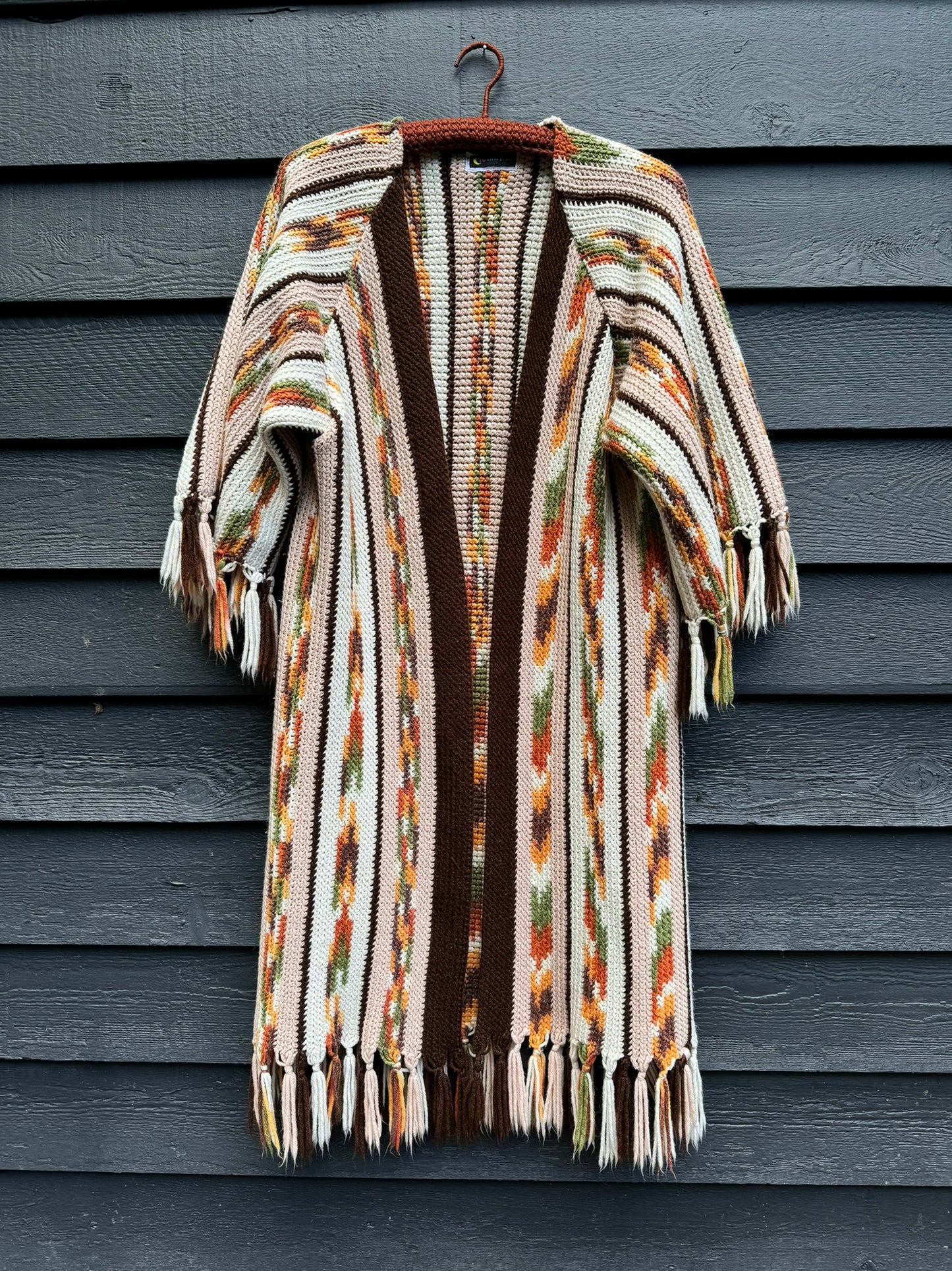 Brown & Beige Stripe Upcycled Vintage Blanket Cardigan