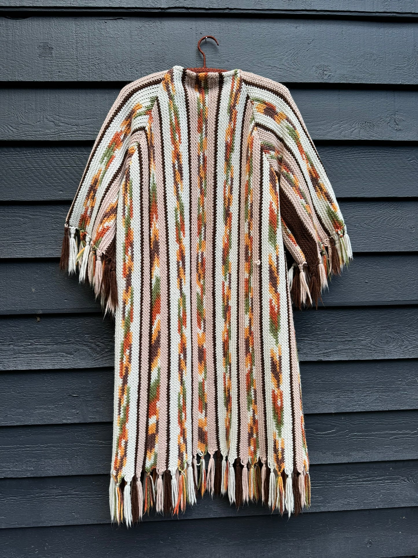 Brown & Beige Stripe Upcycled Vintage Blanket Cardigan