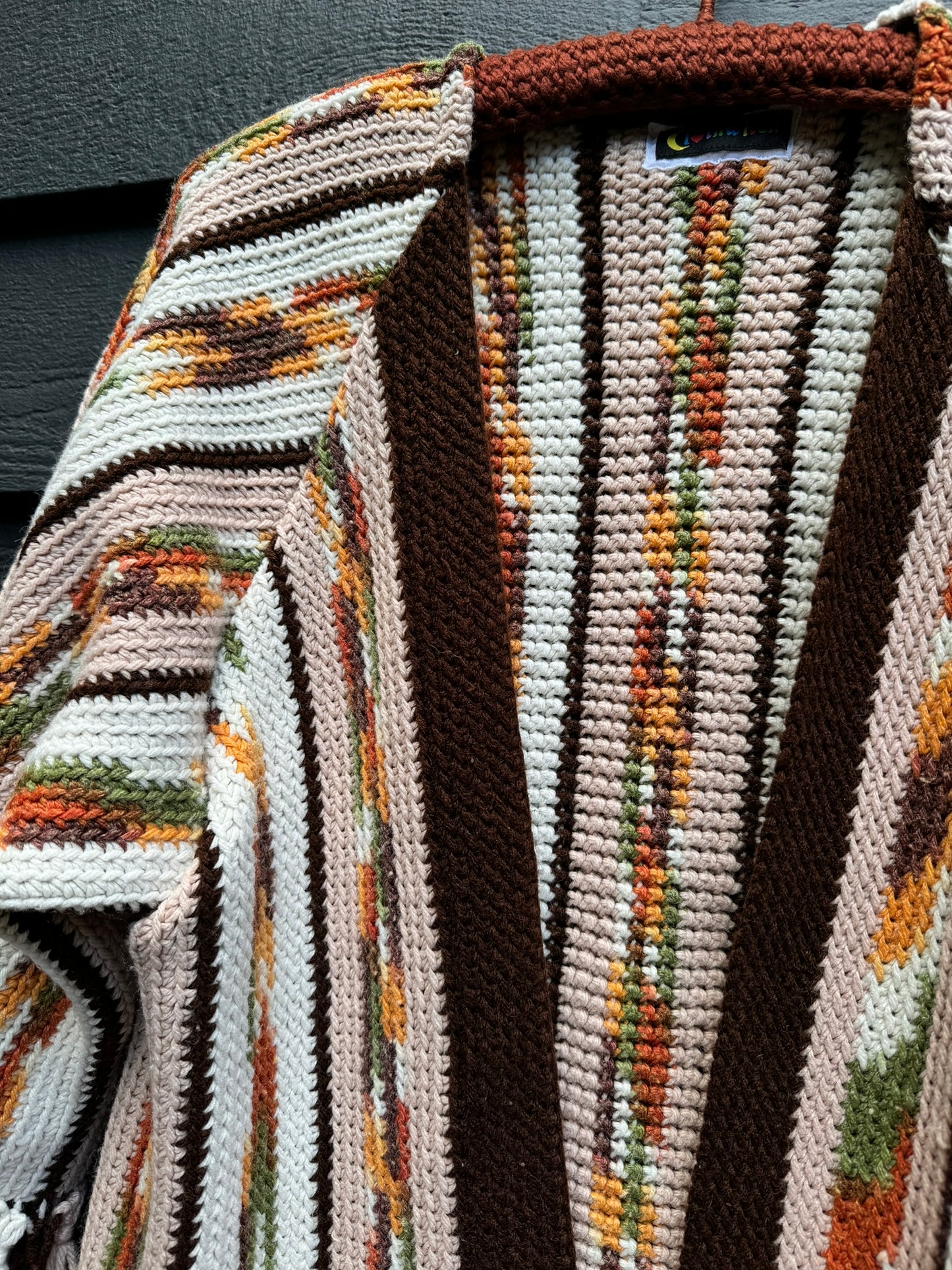 Brown & Beige Stripe Upcycled Vintage Blanket Cardigan