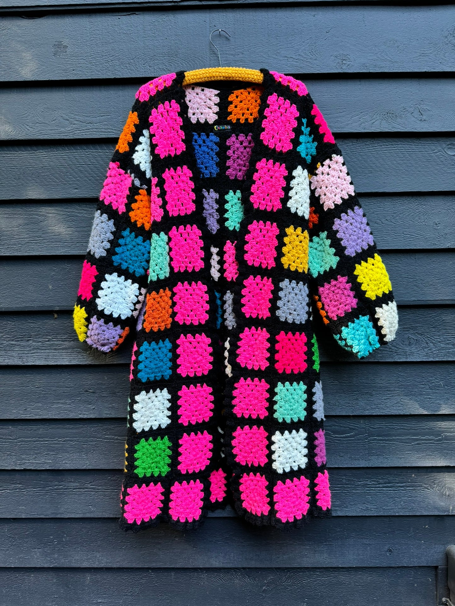 Hot Pink & Black Upcycled Vintage Blanket Cardigan