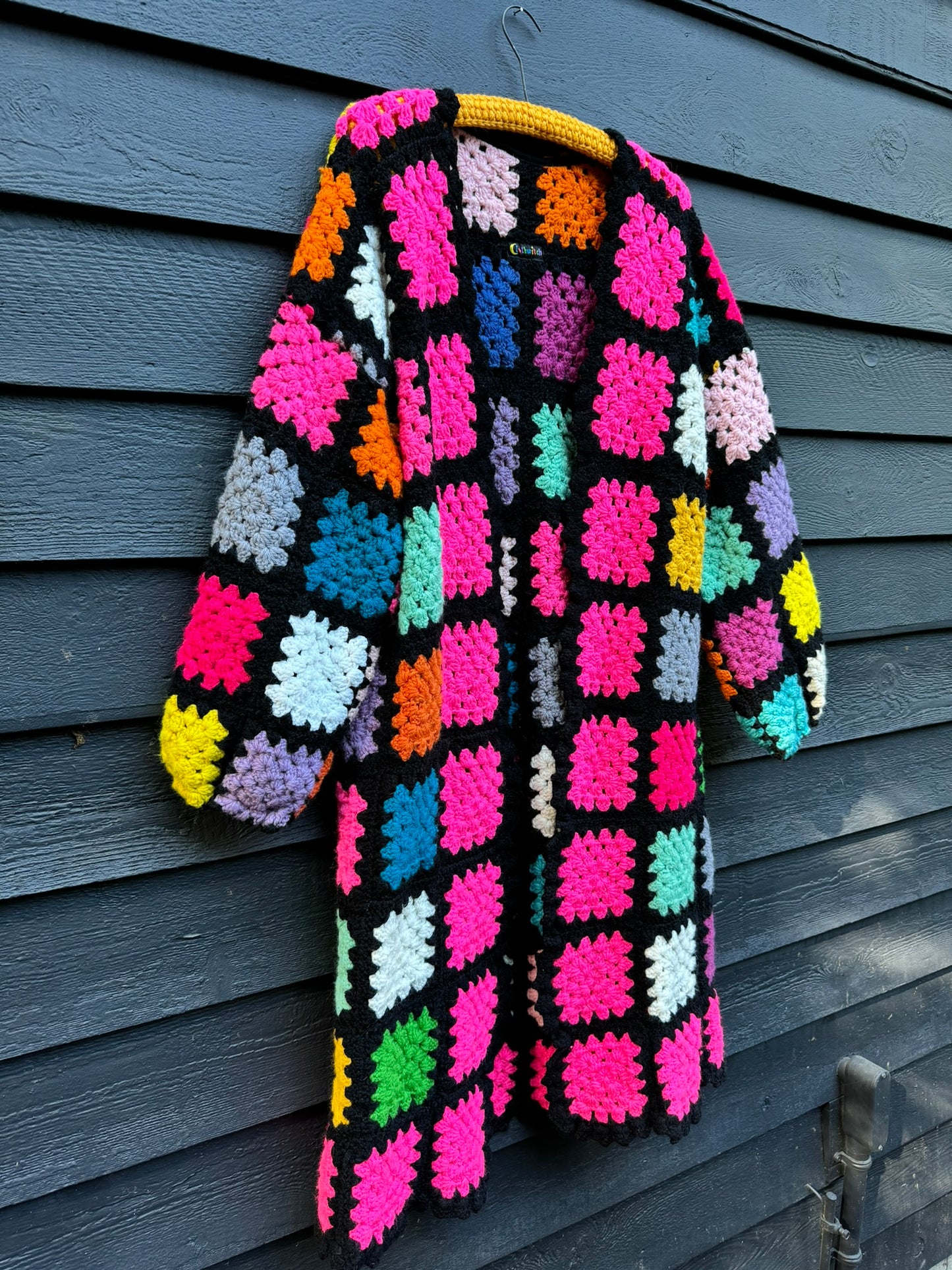 Hot Pink & Black Upcycled Vintage Blanket Cardigan