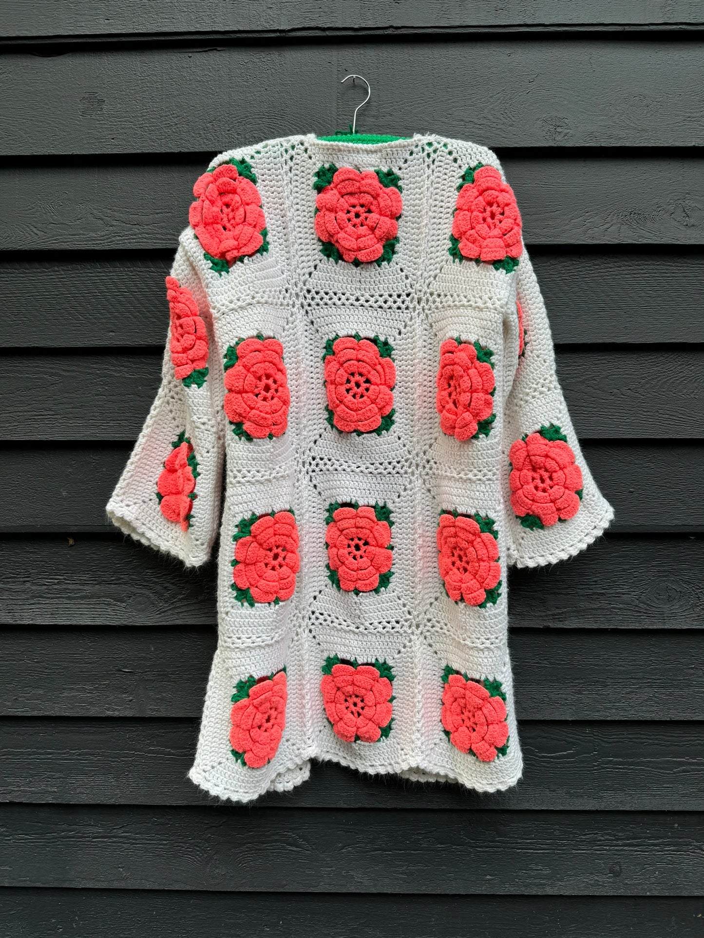 Bright Pink Roses Upcycled Vintage Blanket Cardigan